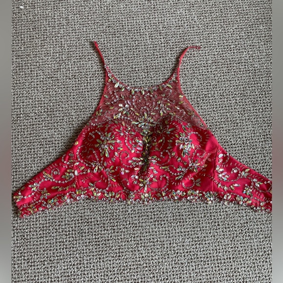 Blush Prom | Hot Pink/Coral Two Piece Prom Dress - Picture 4 of 7